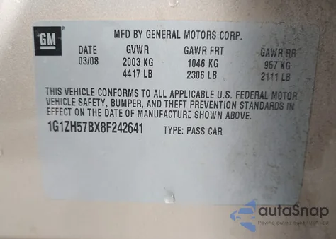 2008 Chevrolet Malibu Lt z USA, uszkodzony, nr VIN 1G1ZH57BX8F242641